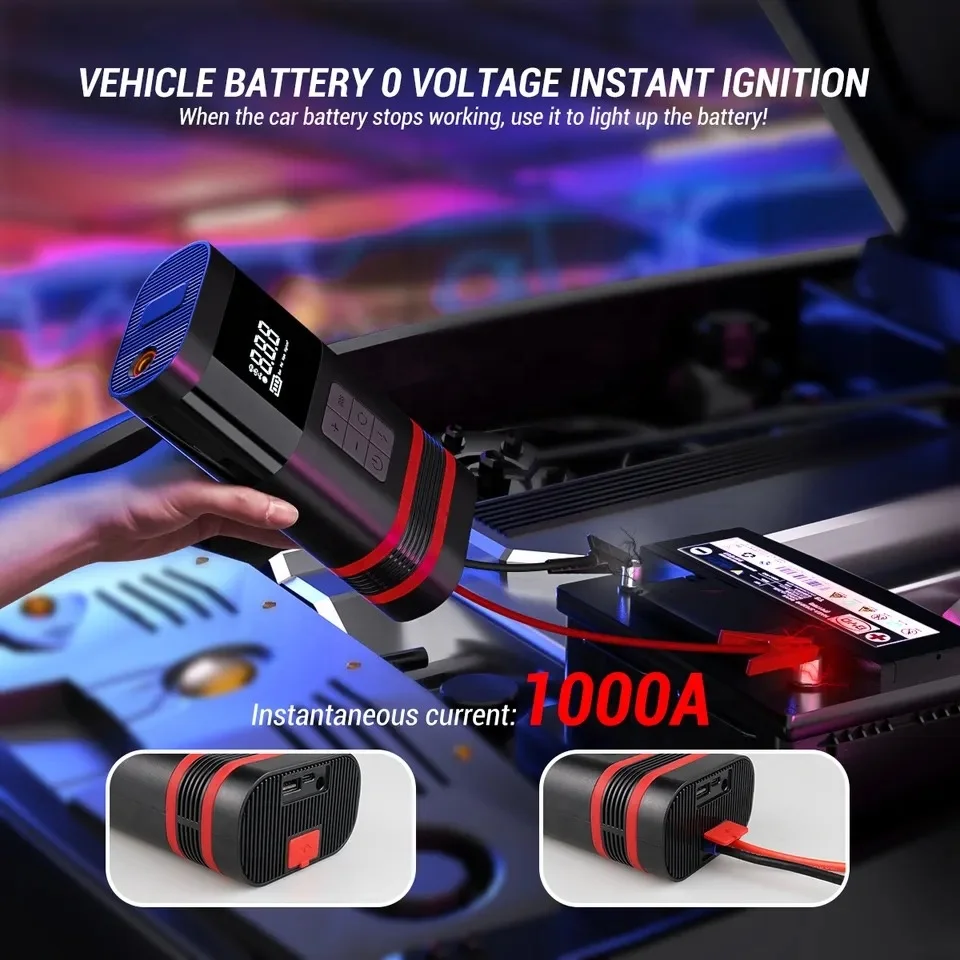 Wireless High Power 100W Air Pump 7500mAh 12V Power Bank Bicycle Motorbike Ball Tire Inflator with Jump Starter LED SOS Light