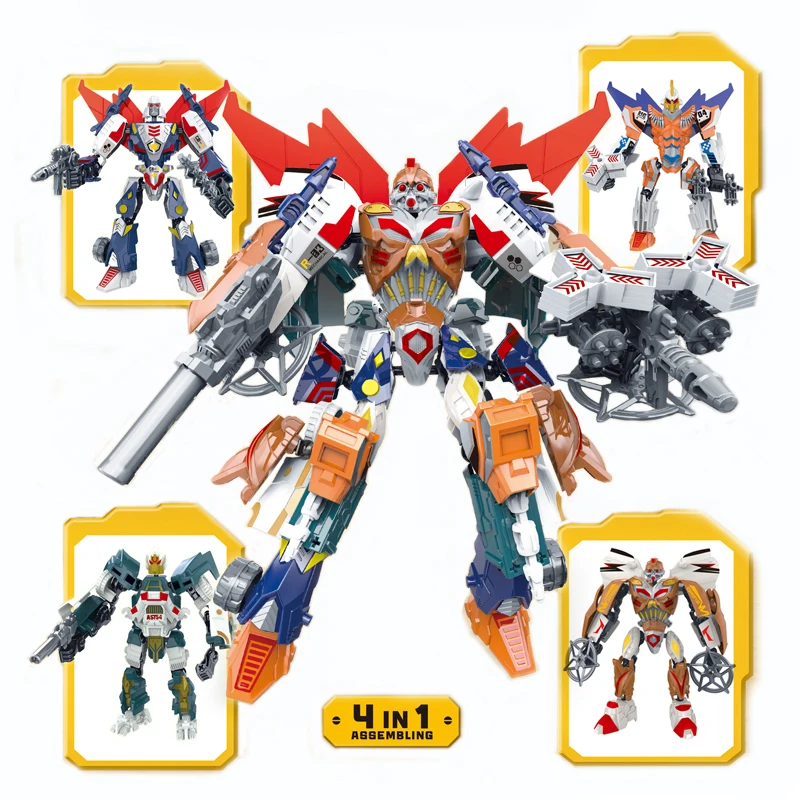 Toys Wholesale Assembly Robot 4IN1 Plastic Robot Toys Cartoon Figure Transformation Robot Toys