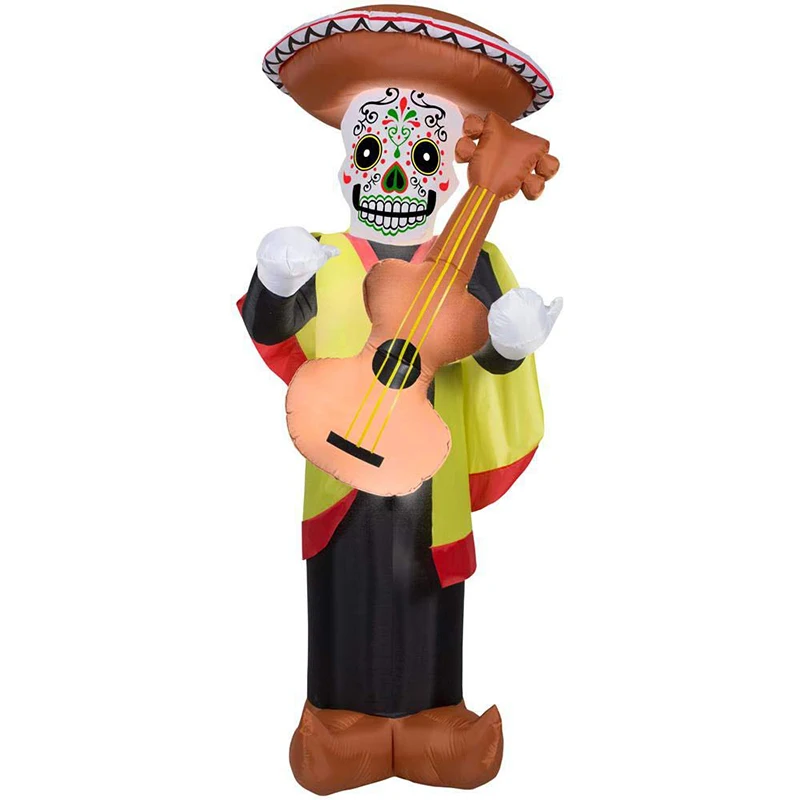 Peculiar Skeleton Man Day Of The Dead Man With Guitar Inflatable Decoration Skull Skeleton For Yard