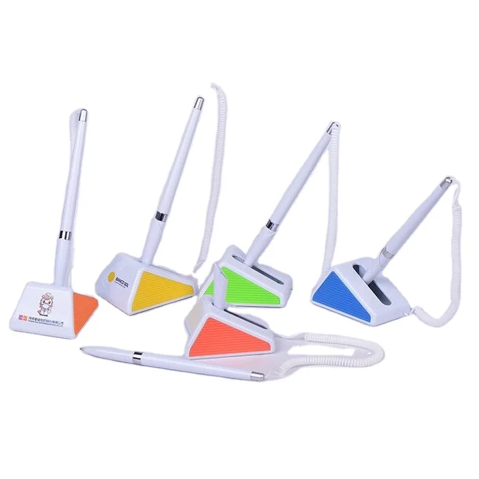 white color plastic table desk-top ballpoint pen with chain hotel bank desk top stand counter pen