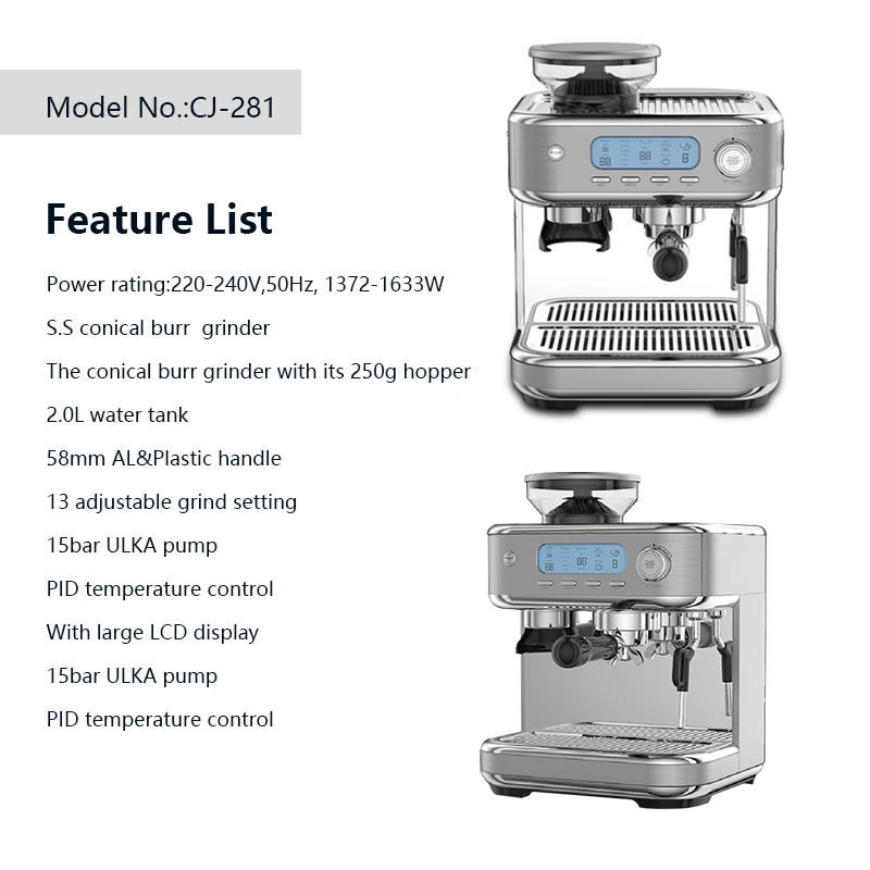 LED display 15 bar pressure 58mm funnel commercial bean to cup coffee machine italian automatic coffee makers