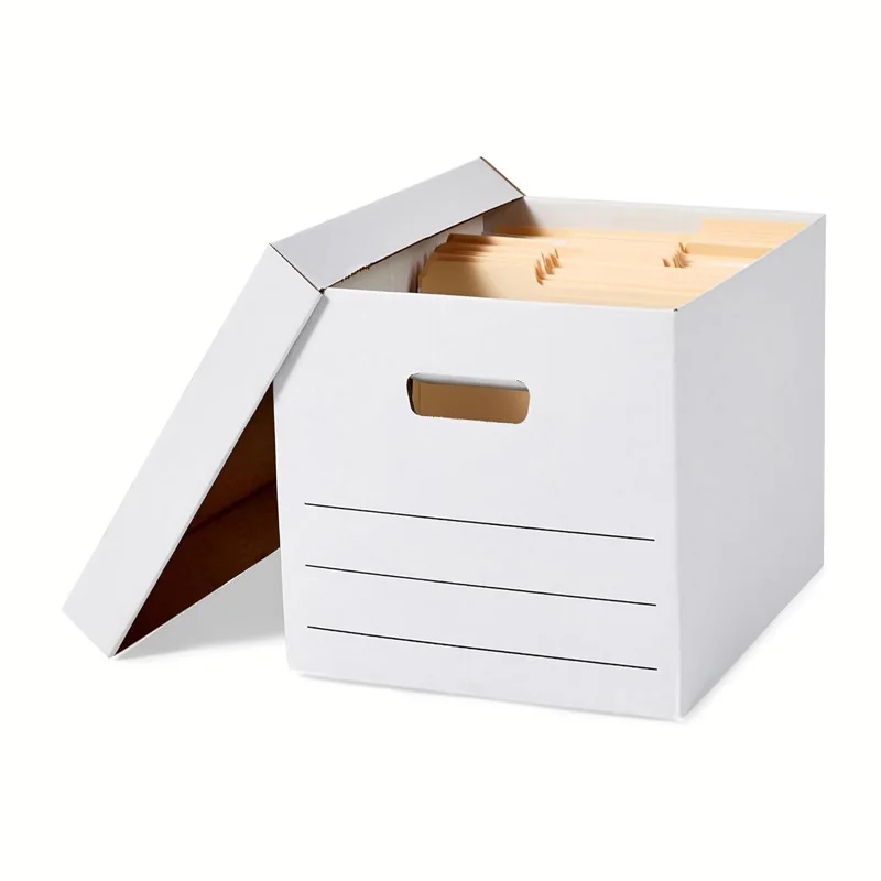 Custom Size Large Kraft Paper Storage Boxes CardBoard Corrugated Archive File Banker Document Carton Box with Portable Handle