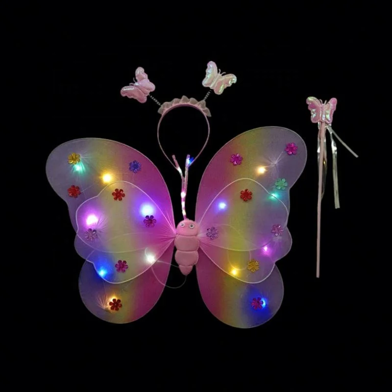 Shingel Party Performance Costume Kids LED Butterfly Wing Baby Girl Fairy Dress with Butterfly Wings