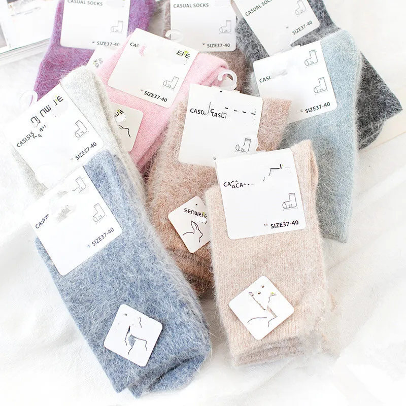 Bulk stock high quality winter warm colorful angora wool women socks