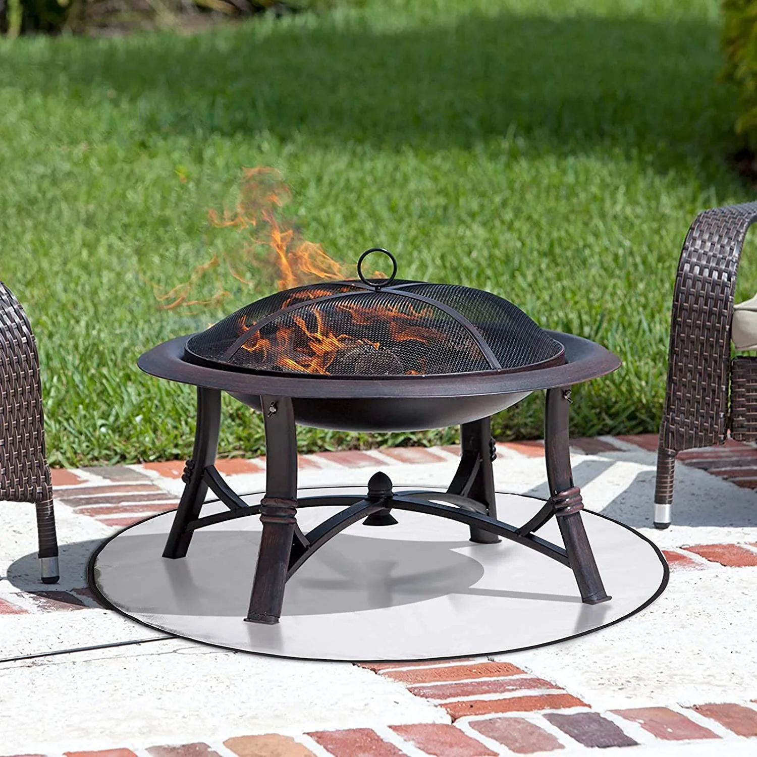 Outdoor Wood Burning Gas Fire Pit Accessories Patio Grass Heat Resistant Mat