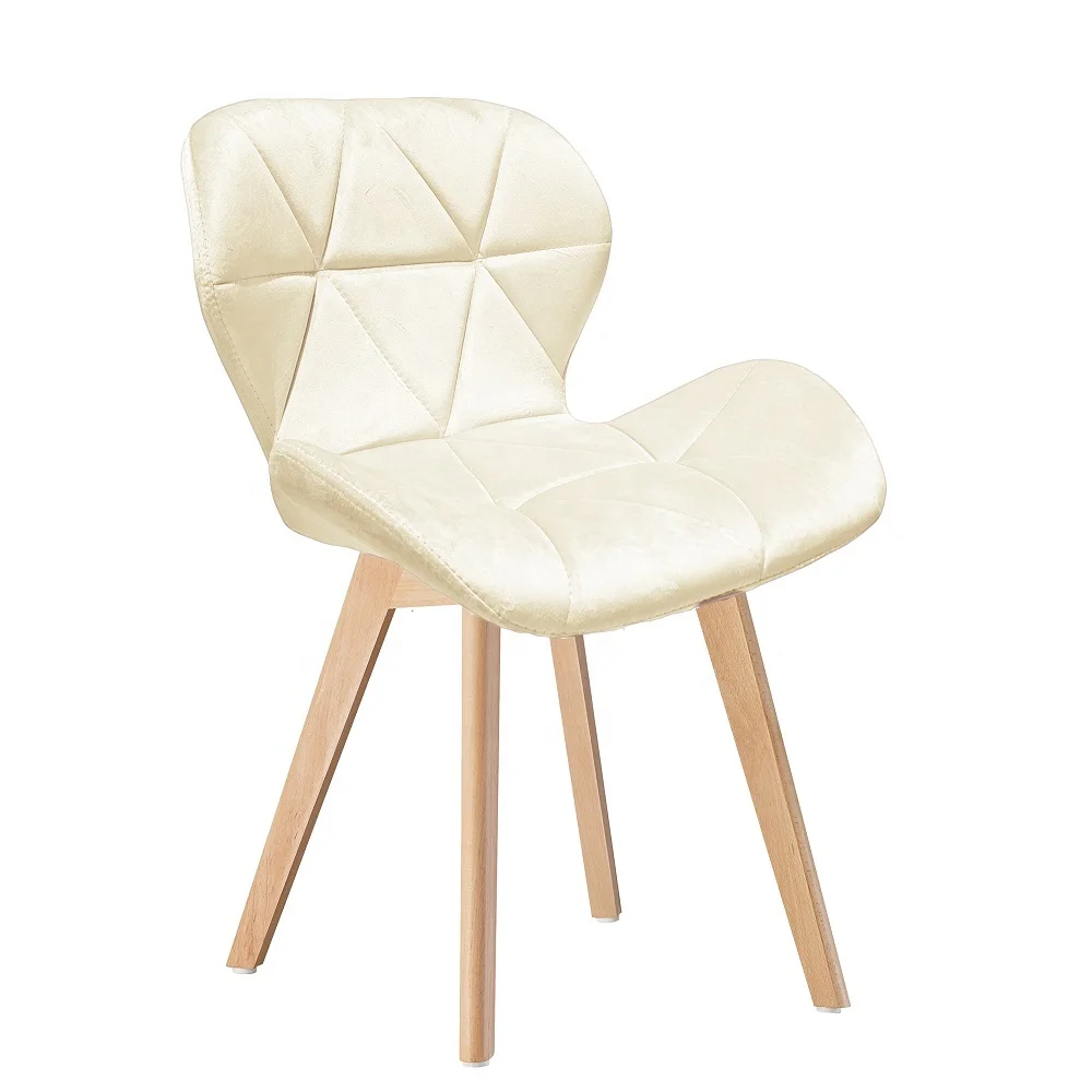 Popular Luxury Yellow Crossed Wooden Legs Dining Chair Velvet Accent Chairs Nordic Silla Fabric PU Seat Solid Wood Frame Chair