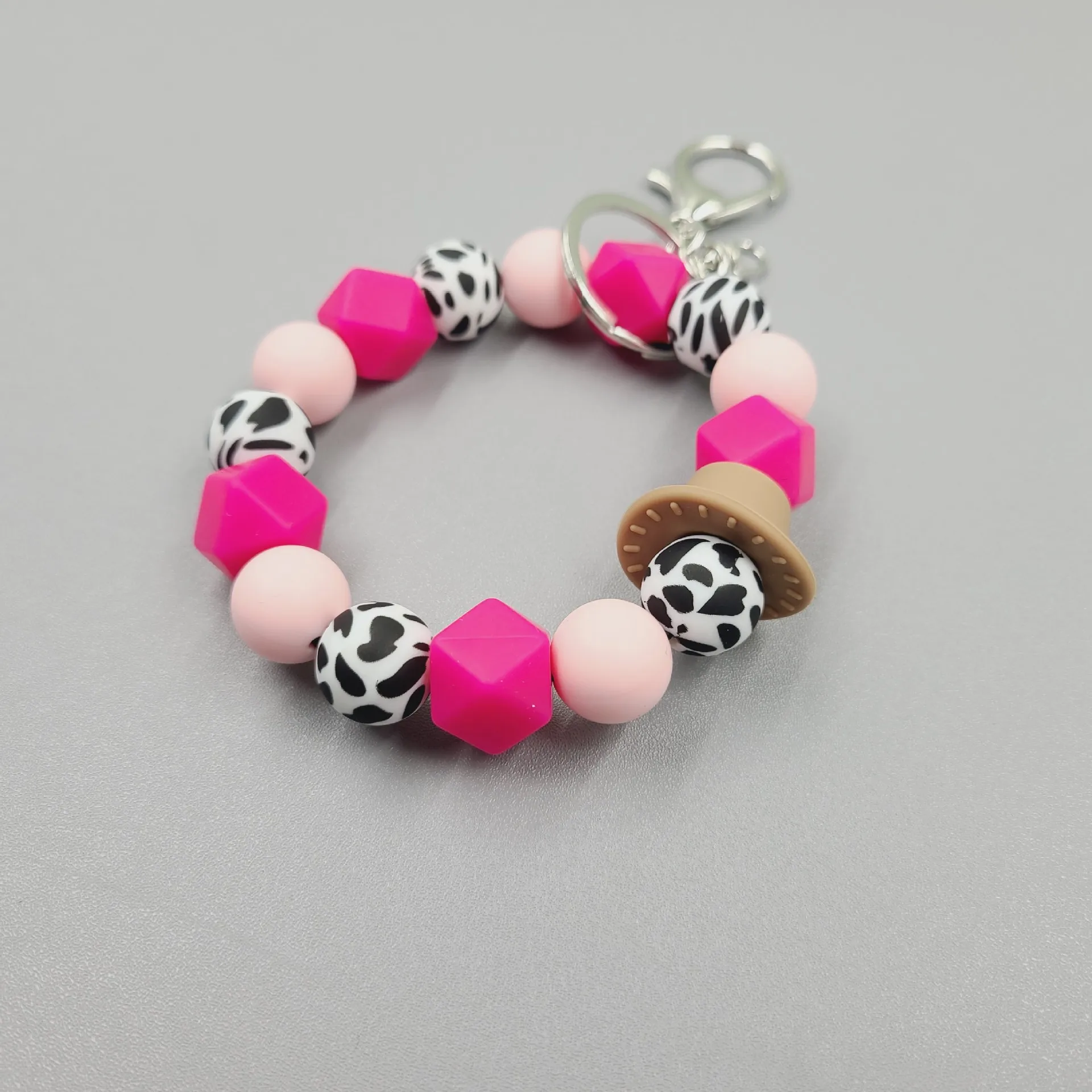 New Design Western Cowboy Print Wristlet Silicone Beaded Keychain gift for her keyring charm jewelry Accessories