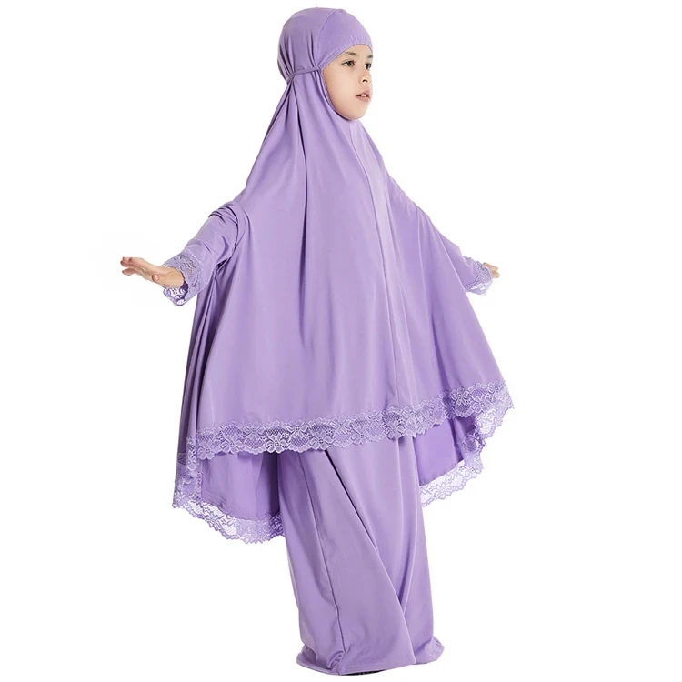 LMY Muslim Kids Hijab Dress Overhead Eid Ramadan Khimar Islam Jilbab Burqa Abaya Robe Kaftan Hooded Gown prayer dress for girls