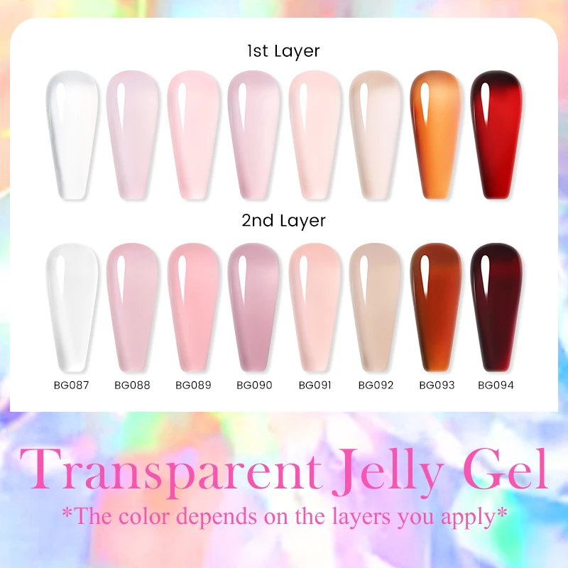 BORN PRETTY 8 Colors Ice Jelly Nude Gel Nail Colour Translucent Sheer Pink Gel Nail Polish 15ml
