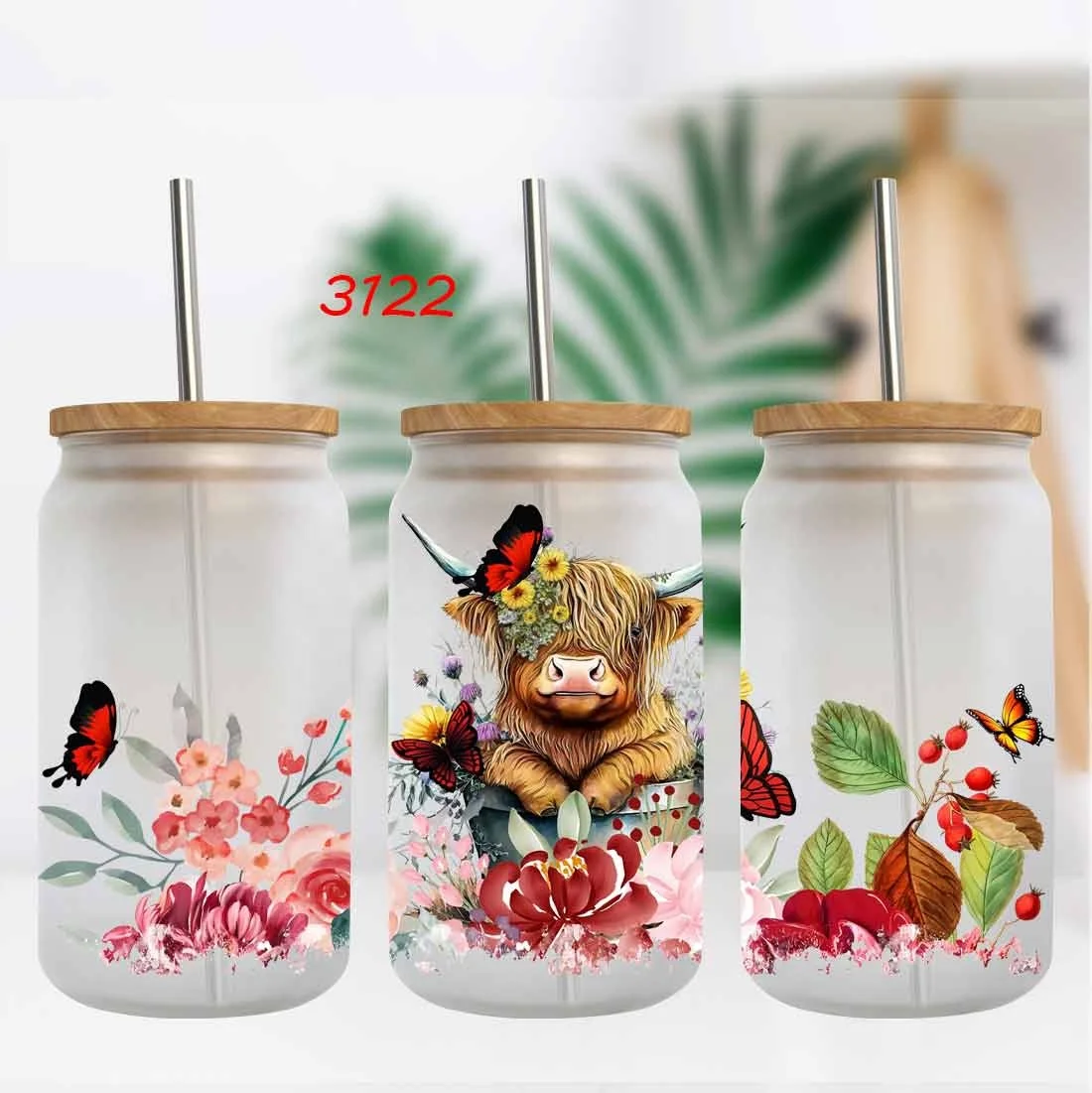Highland Cows Designs Uv DTF Cup Wrap Transfers for Libbey Glass Cups Tumblers Can