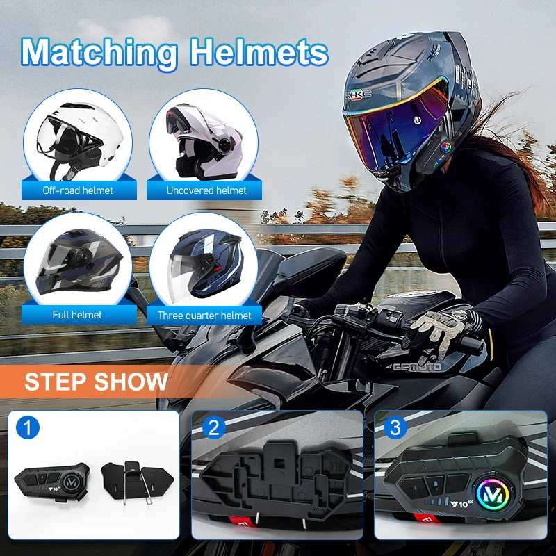 Y10-2X Motorcycle Helmet Earphone Long Standby Time Voice Control Blue tooth Intercom Headset with Loudspeaker