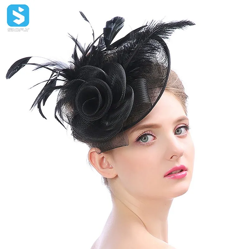 Fashion Elegant Royal Ascot lady Headdress Hemp Mesh Banquet Church hats Women Wedding party hats