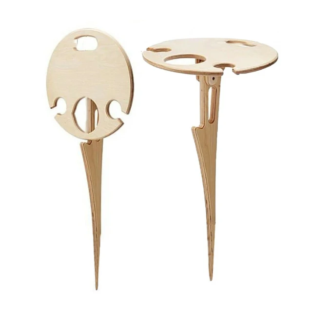 Outdoor Portable Foldable Bamboo Picnic Table Wine Table with Round Desktop Mini Wooden