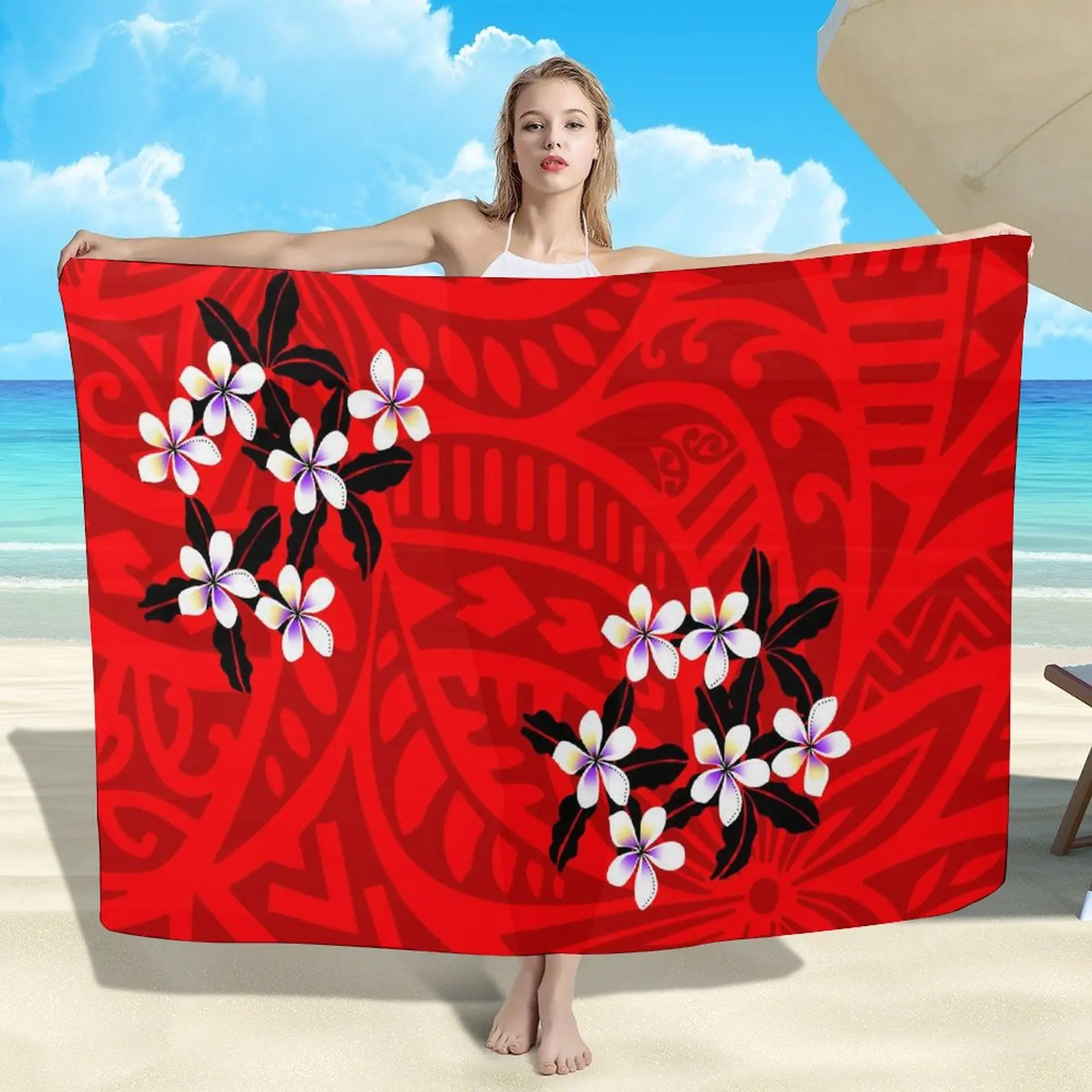 Factory Wholesale Custom Sarongs Flower Polynesian Tribal Hawaiian Sarong Lady Shawl Scarf One-Piece Sexy Pareo Dress Skirt