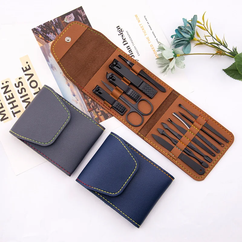 Stainless Steel 12 pieces Nail Clipper Carrying bag set Cutter Trimmer Ear Pick Manicure Tool Pedicure
