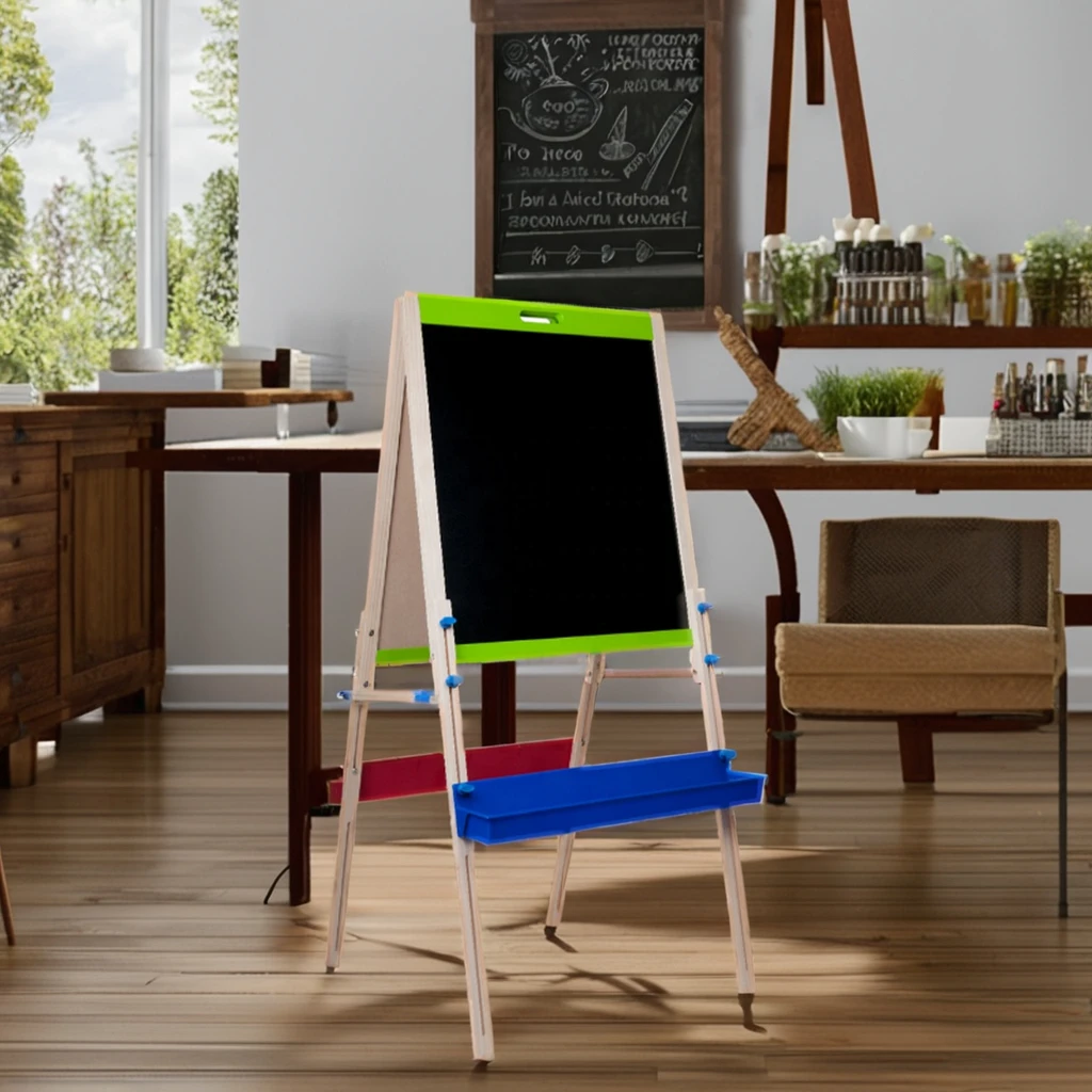 Adjustable Double Side Blackboard Magnetic Whiteboard Wooden Stand Easel for 2-4 Years Old Unisex Children Drawing Toys Painting