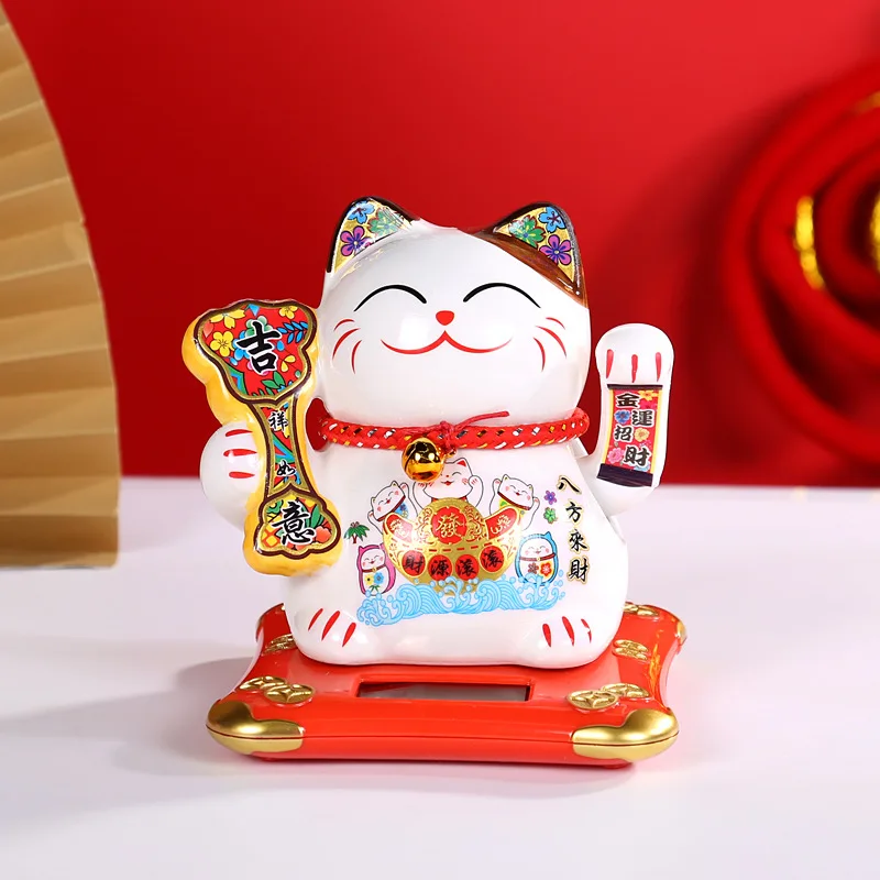 Japanese Waving Arm Maneki Neko Lucky Cat Statues Decor Beckoning Feng Shui Wealth Cat for Welcoming Fortune Luck Wealth 5Inch