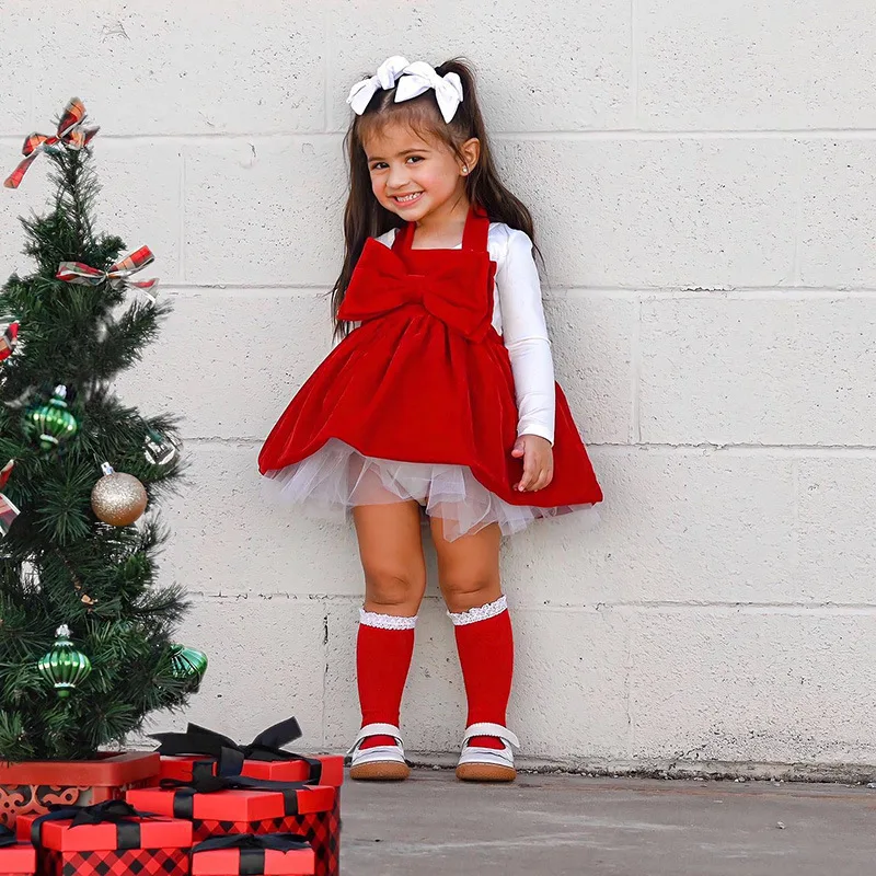 New trendy Christmas toddler girls clothes princess halter dresses festival kids suits Korean girls dresses outfits