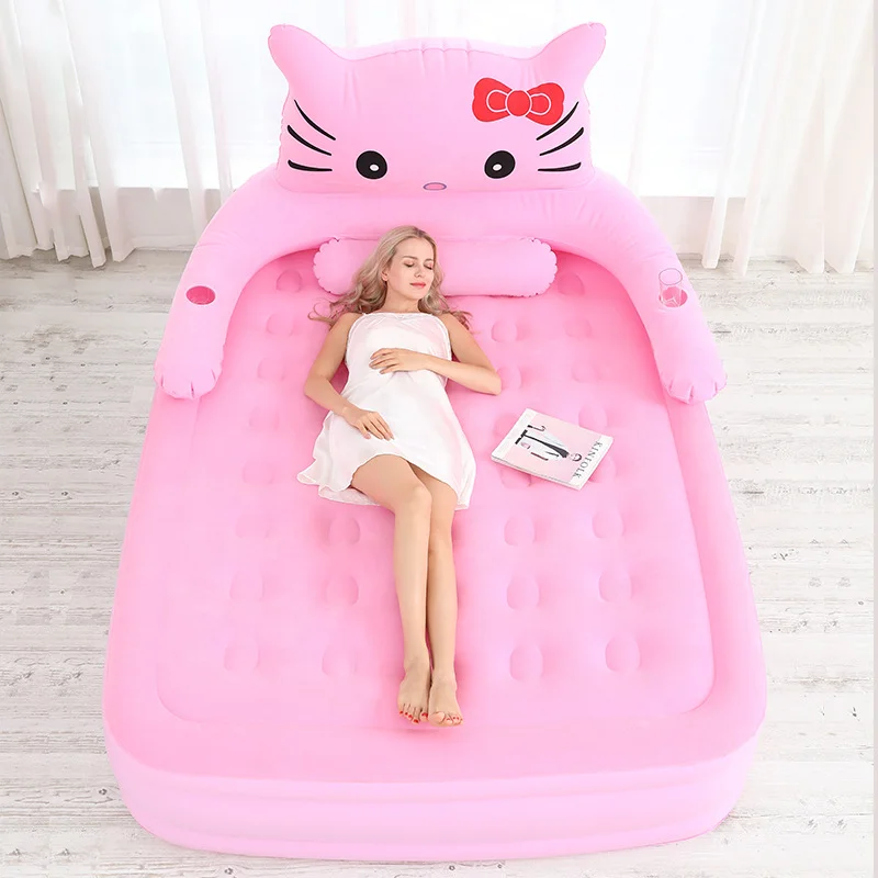 Cartoon cat sleeping bed  home bedroom durable mattress PVC airbed inflatable flocking portable air bed mattress