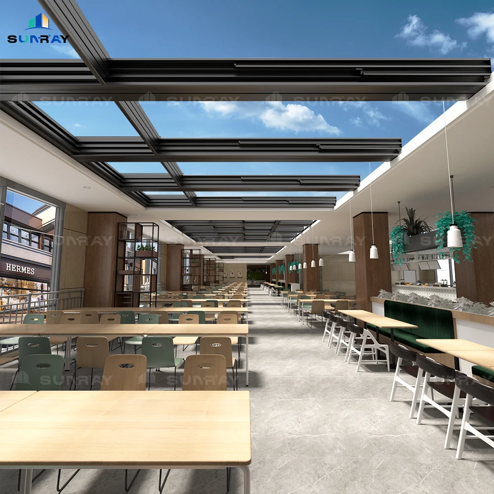 Sunray overlapping skylight intelligent rain sensing electric retractable sliding skylight large area lighting roof system