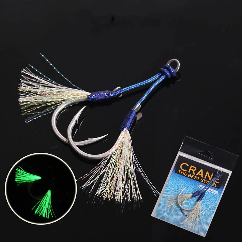 Wholesale 1/0#-7/0# Double Fishing Hook Tie Luminous Silk Bright Silk Hook Fishing Hook