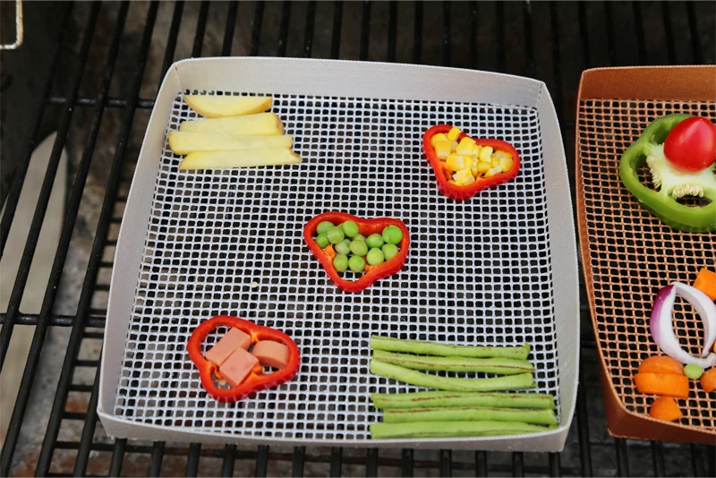 PTFE Coated Fiberglass Non-stick BBQ Grill Mesh Cooking Basket for Oven Microwave