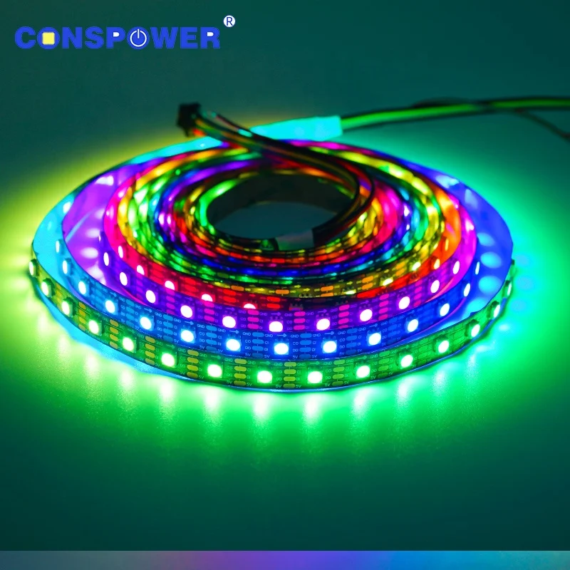 Addressable 5V 12mm Dual Signal Wires Breakpoint Resume Transmission 60LEDS/M RGBIC HD107S 5050RGB LED Strip