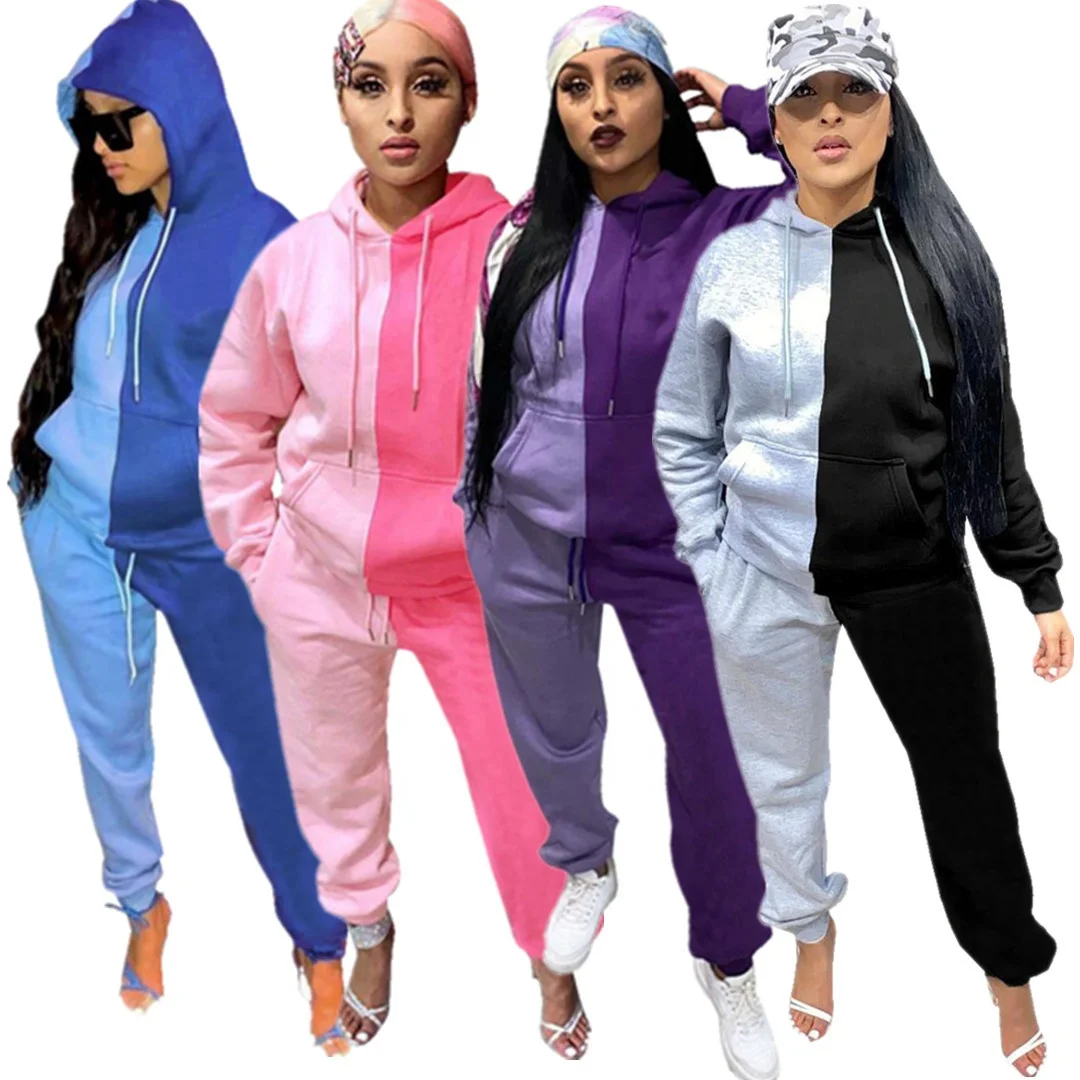 Hot sale fashion clothing women 2022 sweatshirts hoodies set women two tone tracksuit