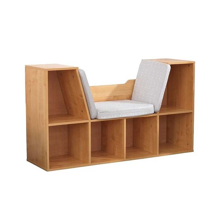 Easy to Assemble Modern Natural Finish Basics Wooden  Kids Bookcase With Reading Hook and Storage Shelf