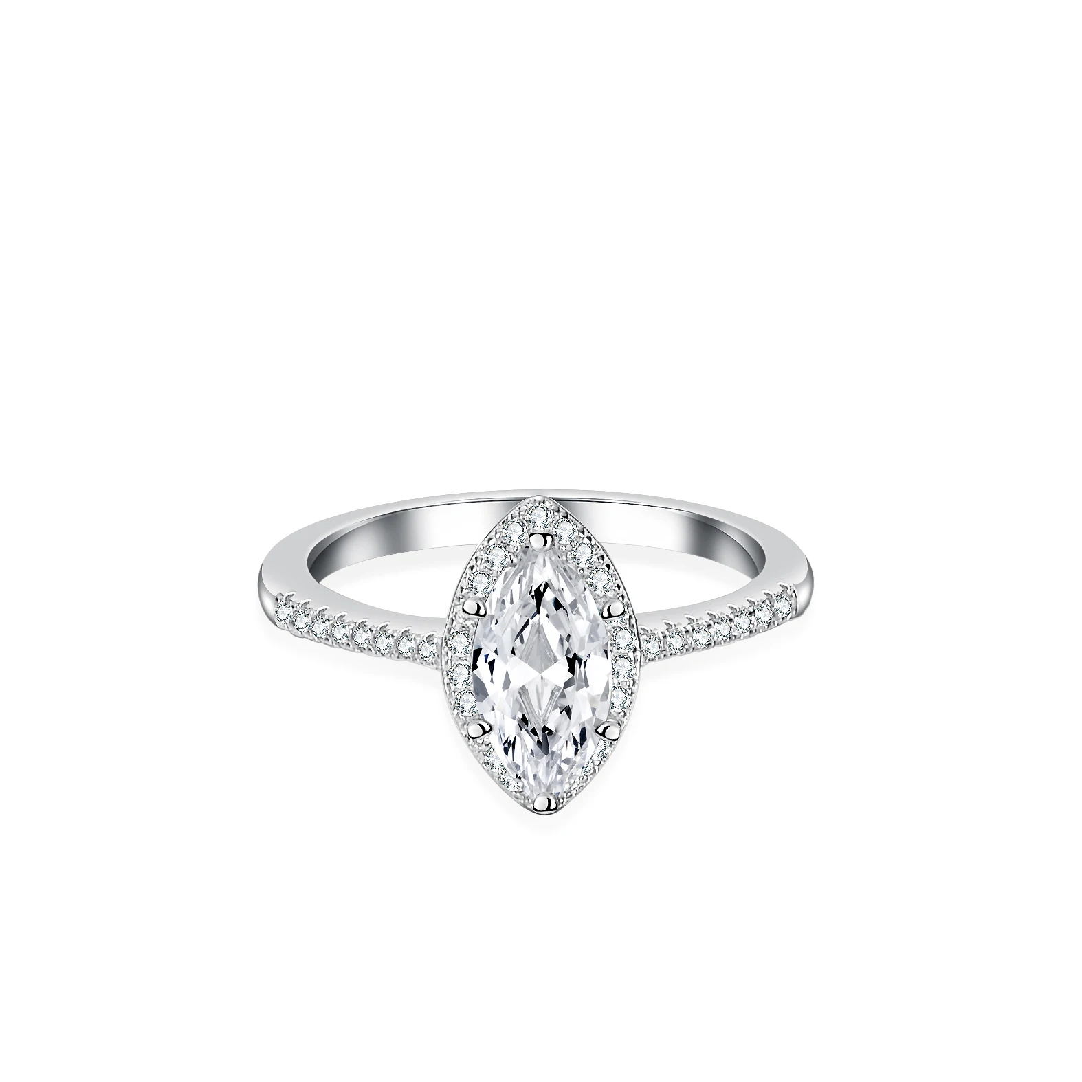Fine Jewelry Marquise Cut Ring Rhoudium Plated Solitaire Setting Ring 925 Sterling Silver VVS Moissanite Diamond  Jewelry