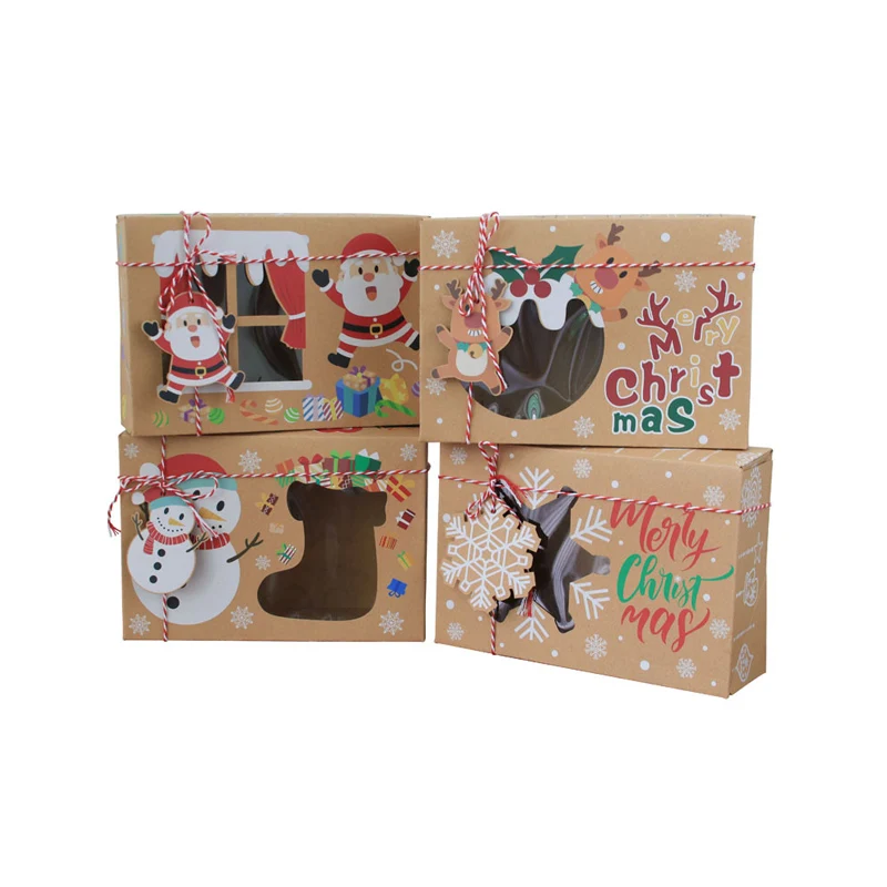 Kraft Paper Candy Boxes Merry Christmas Cookie Gift Box With Card Decoration Set
