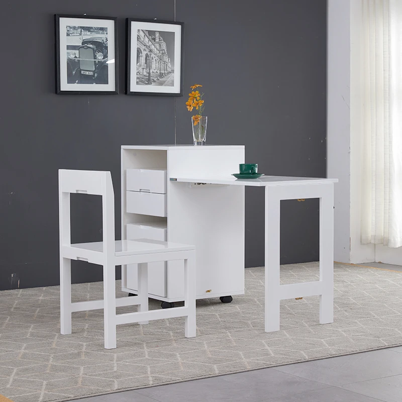 Creative High Gloss White Mobile Filing Cabinet With Fold Out Office Desk For Office