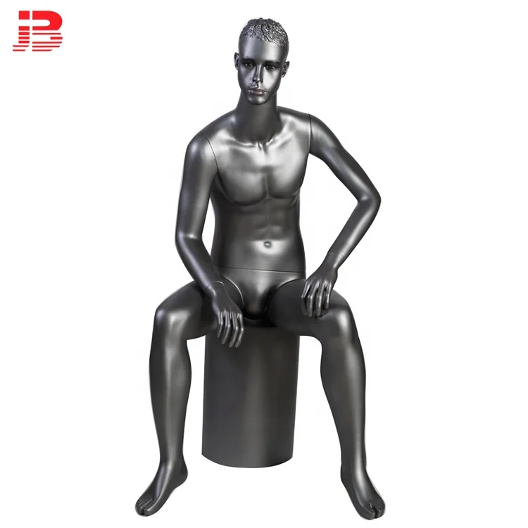 European fashion fiberglass sitting ground male mannequin for window display