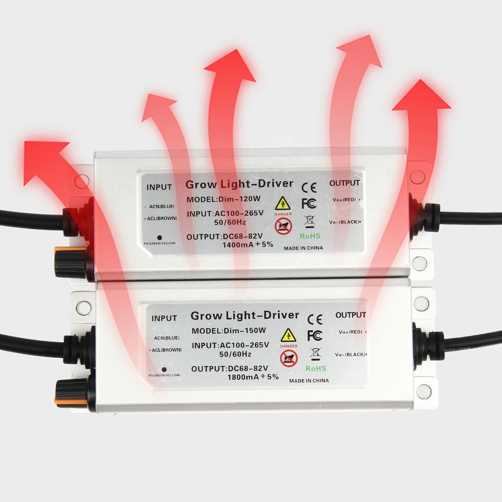 Waterproof 100W 120W 150W LED Driver Rotary Dimmer Switch Power Supply with AC Cord AC/DC Transformers AC100-265V For Grow light