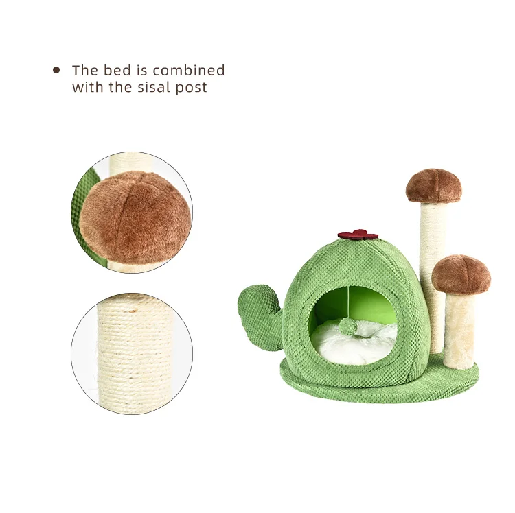 Cactus Series Cat Scratch Post Soft Cozy Chenille Fabric Cactus Cat Tree Bed