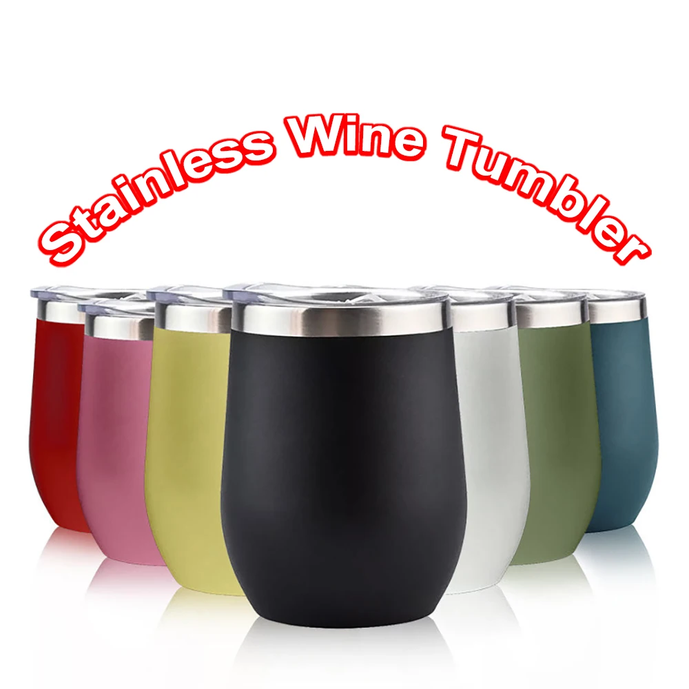 Double Wall Vacuum Insulated Thermo 12oz Coffee Egg Shape Glass Travel Mug Stainless Steel Cup Wine Tumbler