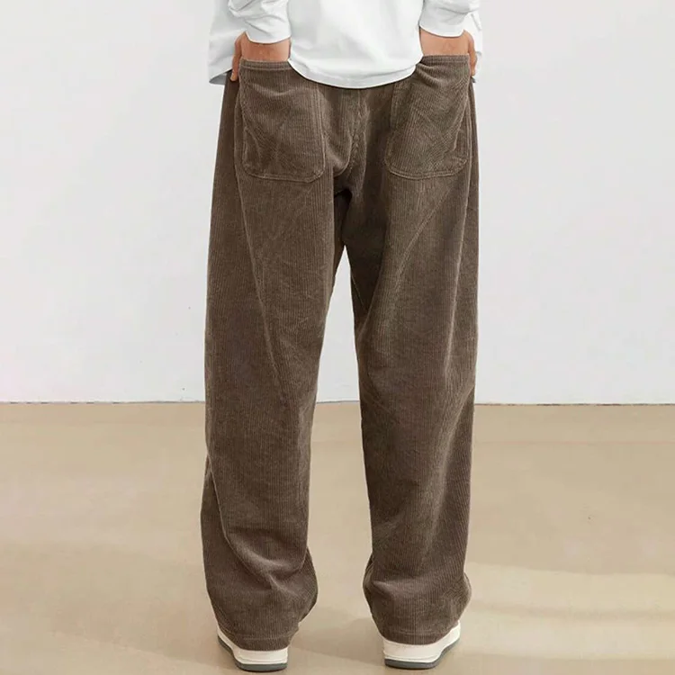Custom Mens Trousers Casual Organic Cotton Drawstring Waisted Streetwear Blank Straight Leg Corduroy Pants Men