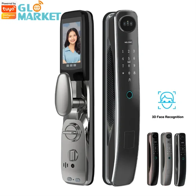 Glomarket Anti-theft Outdoor Smart Door Lock 3D Face Recognition  Palm Print Fingerprint Camera Smart Life APP Control