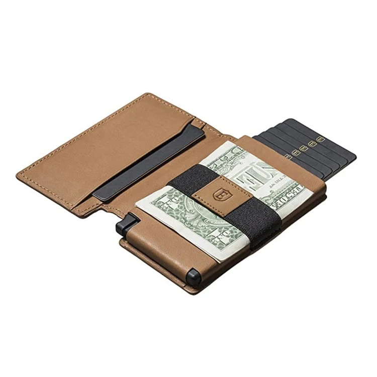 Aluminum RFID Custom logo Genuine Cow Leather Metal id Credit Card Holder Pop Up Card Holder case Wallet