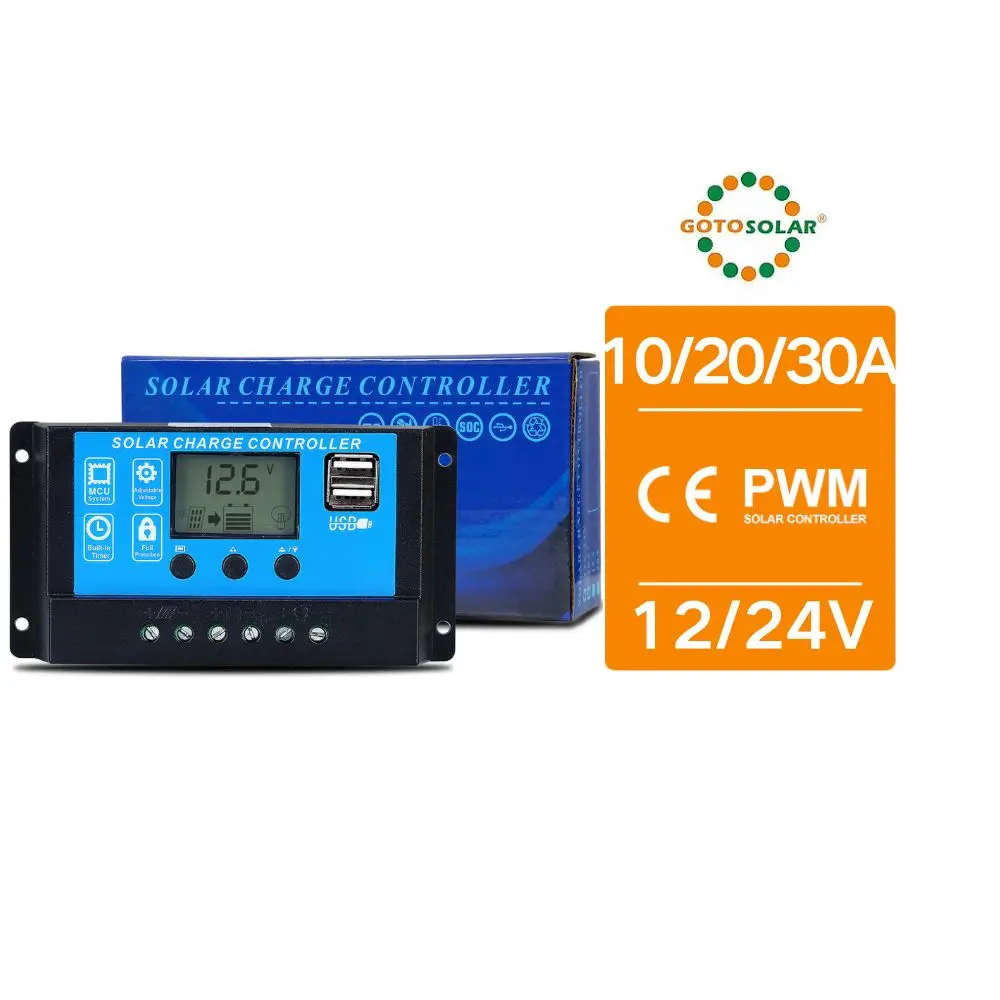 GT Солнечный PWM контроллер 10A20A30A 12V/24V автоматический зарядки свинцово-кислотных и литиевых аккумуляторов