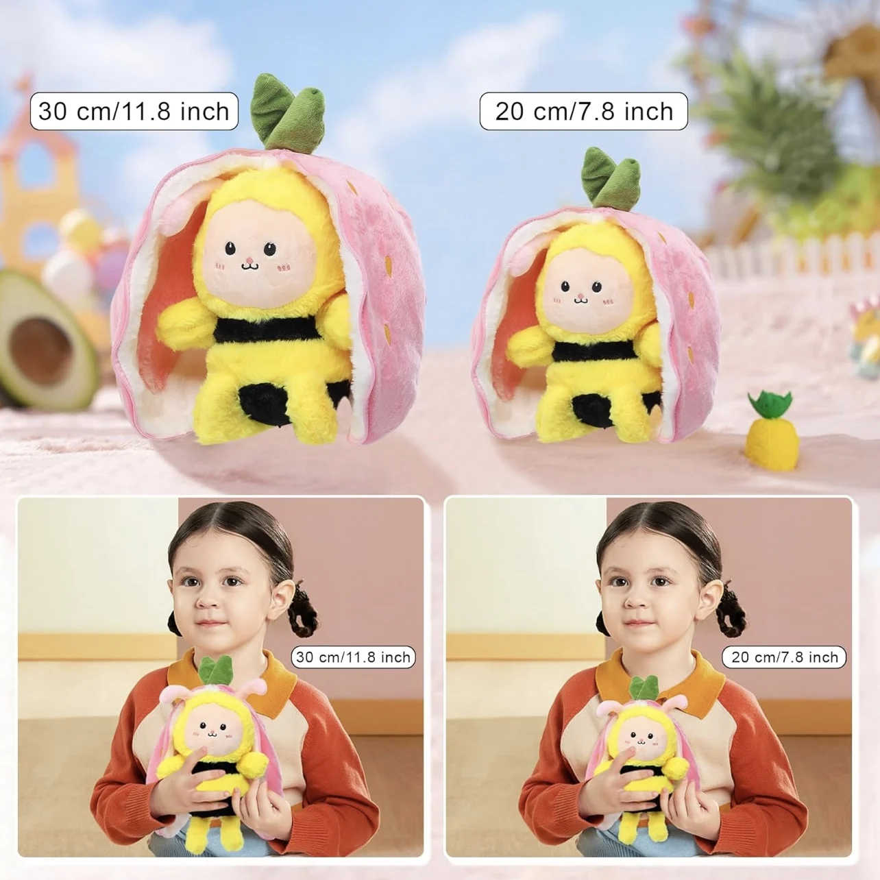 Strawberry Toy Plush Stuffed Animals  Home Accents Toy Honey Bee Decorations Pillow Plush Dolls Fruit White For Child
