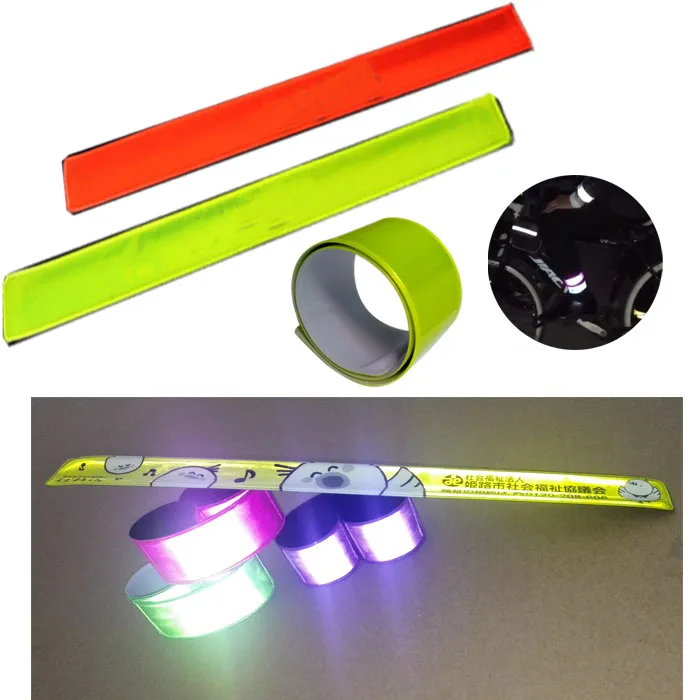 customized good quality reflective pvc bracelet slap wrap snap on wrist leg band reflex wristband armband for evening cycling
