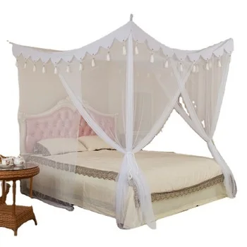 New Product White Hanging Rectangle Tassel Mosquito Net Bed Canopy