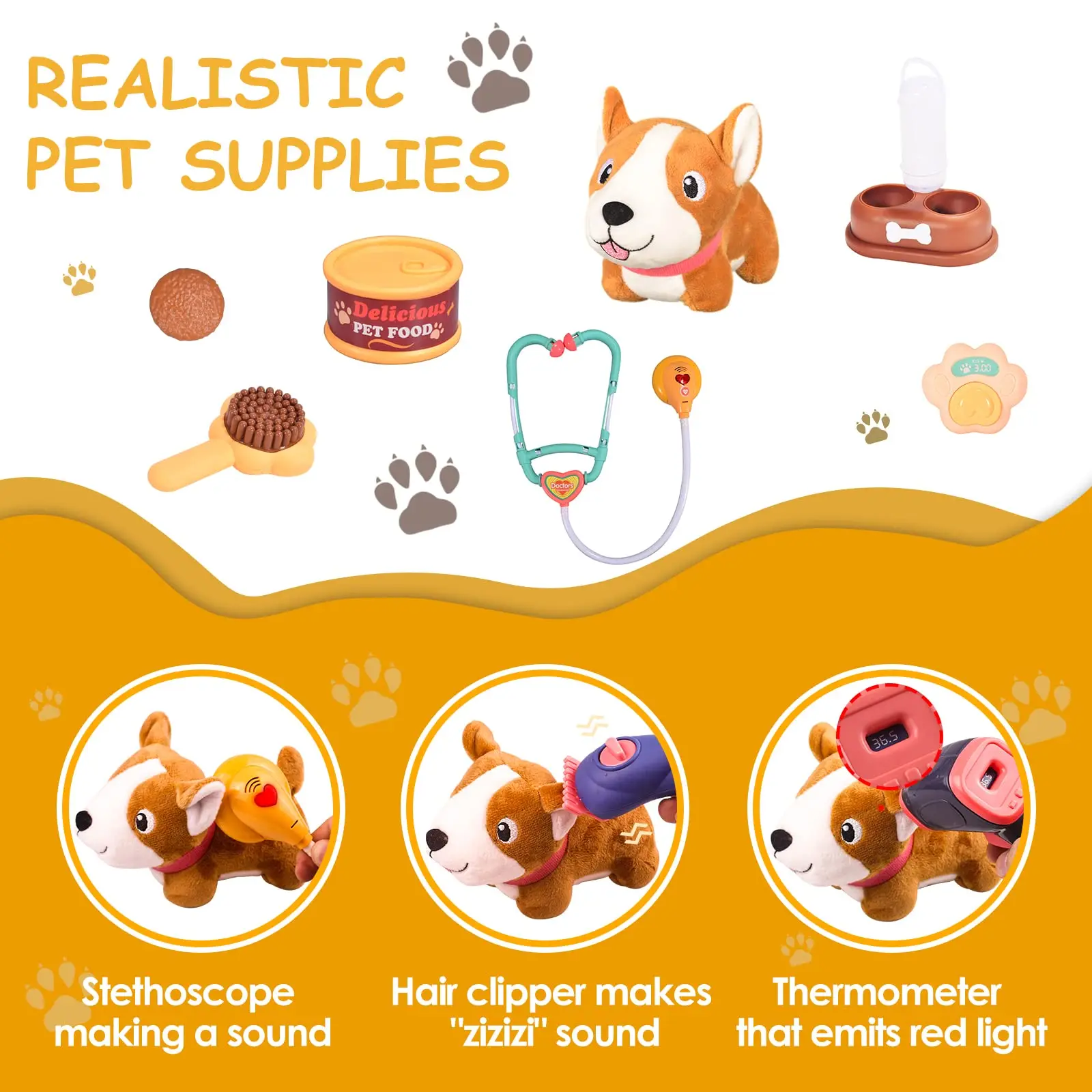 Children Pretend Play Toys with Pet Kids Role Play Pet Care Feeding Game Portable Backpack, Dog Toys Pet Vet Play set for Kids