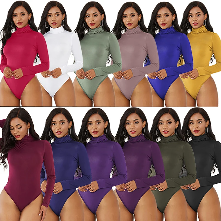 
Cheap Custom Printed Sexy Bodysuit Long Sleeve Hot Sexy Fashion Turtleneck Bodysuit Tops Women Clothing 