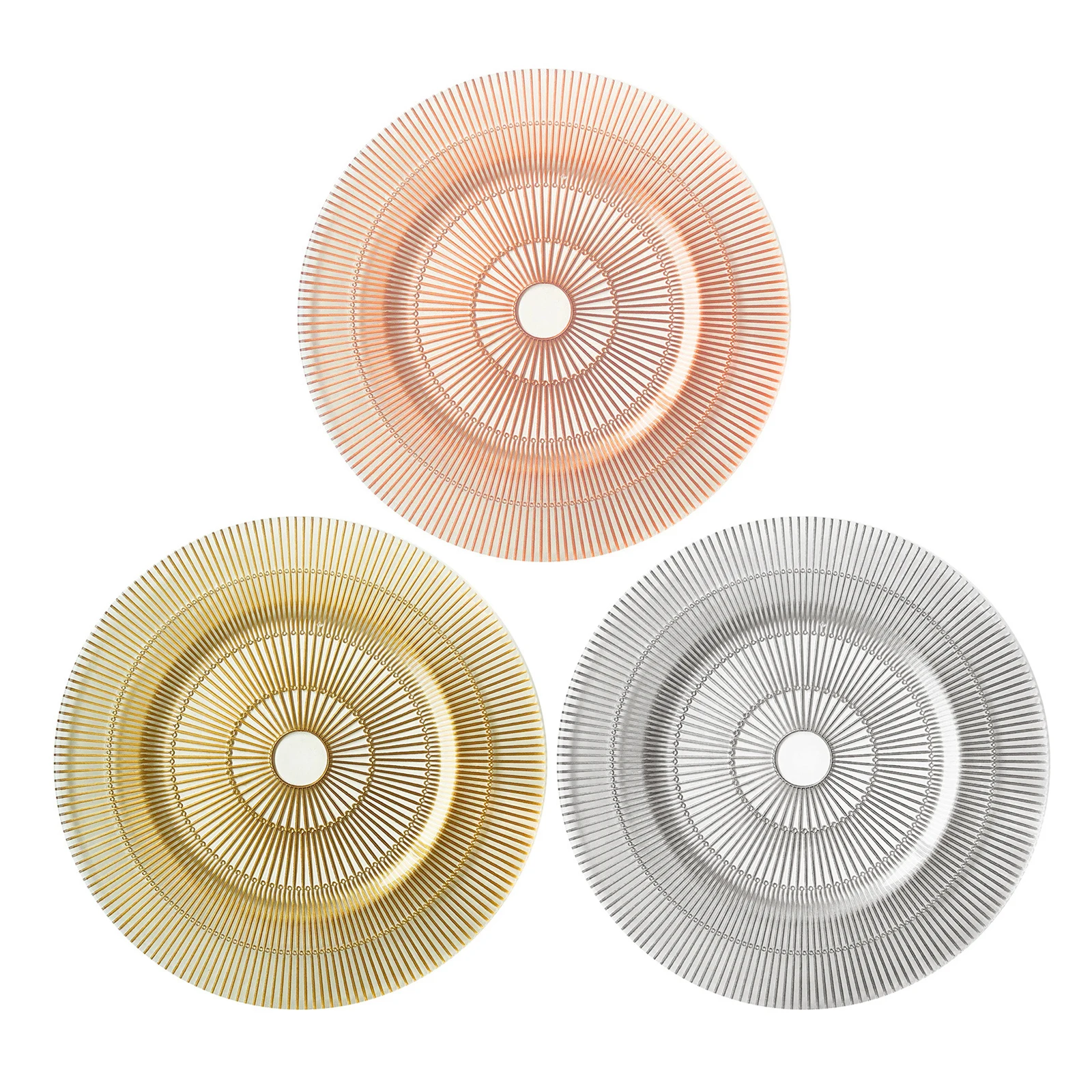 Glass Luxury Wedding Party Hotel Decoration Cheap Clear 13 Inch Round Glass Charger Plates With Gold Stripe Pattern