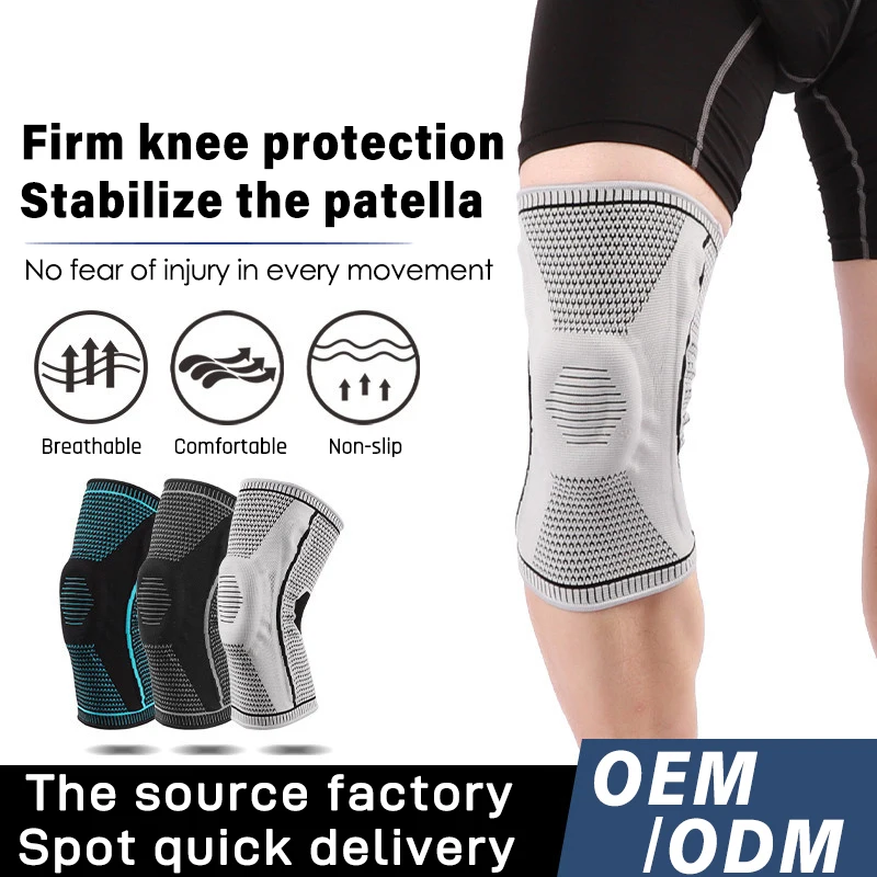Wholesale Custom Nylon Gym Sports Knee Support Brace Honeycomb Compression Knee Pads Anti-Slip Strips Football Soft Pain Relief