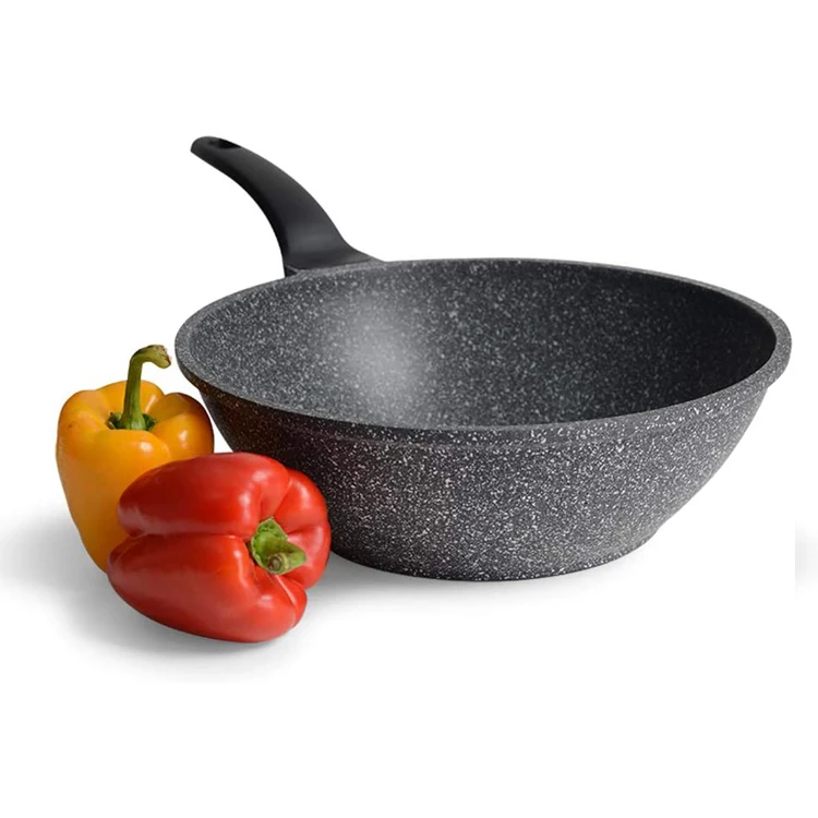 Chinese 20/24/28cm marble coating aluminum alloy frypan nonstick maifan stone cooking deep induction frying pan