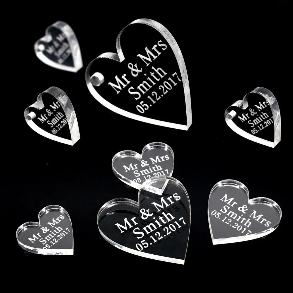 3cm Custom Baby Baptism Pendant Heart Shaped Wedding Table Decoration Custom Golden Acrylic Label Tags