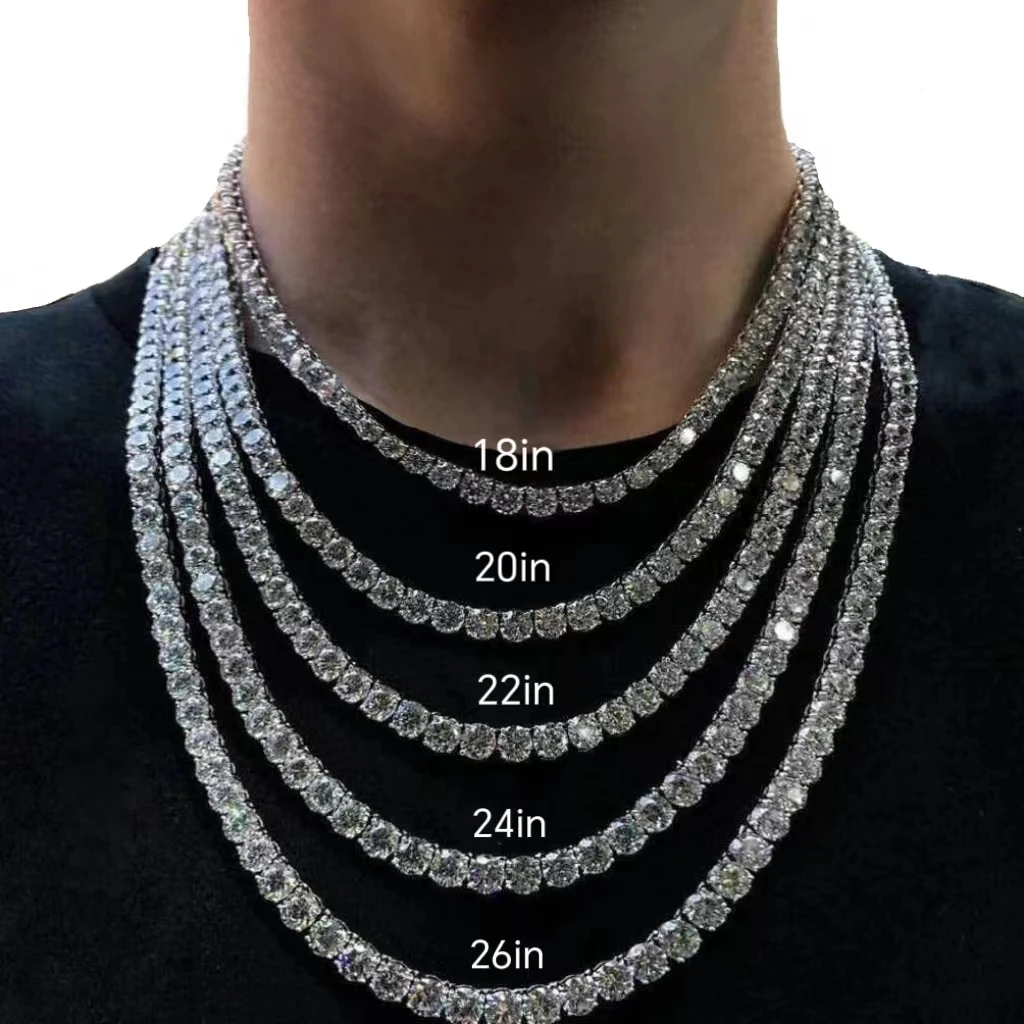 Factory Price Moissanite Jewelry 925 Silver Chain 3mm 4mm 5mm 6mm VVS Moissanite Tennis Necklace